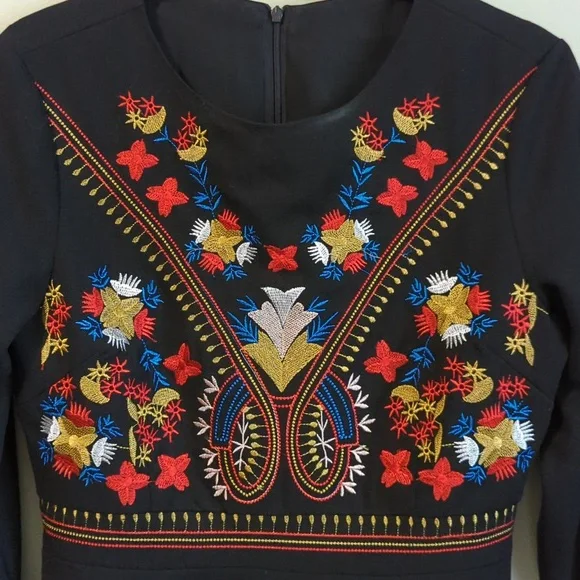 Five Cats Colorful Embroidered Black Dress - Size: S - Lai Meng - Picture 2 of 5